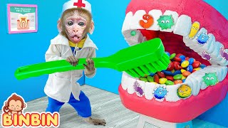 Monkey Binbin Take Care His Little Brother's Toothache and Check up the Healthy | MONO BINBIN ESP