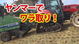 【会社員実家農業手伝う】2021ヤンマーEG65トラクターでワラ取り作業ベーラーは静か