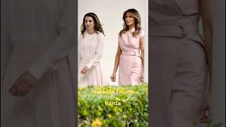 Melania Trump and Queen Rania of Jordan in pink outfits. 🌷#melania #fashion  #Queen Rania of Jordan