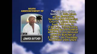 Lenards Butcher ~ Short Obituary
