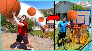 We Built a GIANT BASKETBALL HOOP in my BACKYARD for 2v2 Trick Shot H.O.R.S.E.!