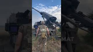 Ukrainian gunners fire a Danish supplied Caesar 8x8 155mm self propelled howitzer at Russian targets