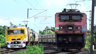 Dangerous Wap4 Intercity Express+Bandel Katwa Emu Local Trains Passing Through Huge Curvy Railgate