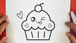 HOW TO DRAW A CUTE SIMPLE CUPCAKE , STEP BY STEP, DRAW Cute things