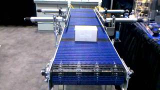 Anysize Automatic Infinite Guide Rails on AMT Case Conveyor