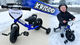 TEACHING OUR TODDLER HOW TO RIDE A KRIDDO BIKE FOR THE FIRST TIME!