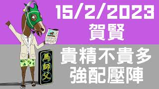 【賽馬貼士】【馬師父】 跑馬地草地賽日 (2月15日) I 賀賢出馬貴精不貴多！強配壓陣 ＷP過關！