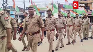 मऊ CO जयकरन सिंह के नेतृत्व में मऊ कस्बे में निकाला गया तिरंगा यात्रा,भारी पुलिस फोर्स मौके पर रहा.