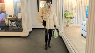 4К,Granate Styling, walking in public, X-mas illumination in historic Vienna, thigh high boots