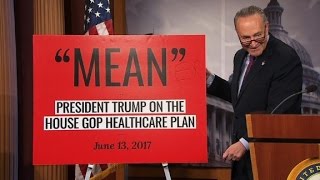 Schumer slams bill with giant 'mean-er' sign