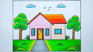 Cara menggambar rumah mudah dan simple - How to draw a house very easy