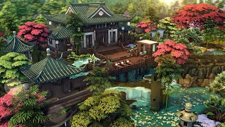 Asian waterfall house | The Sims 4 Speed build