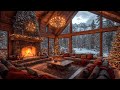 Peaceful Christmas Jazz Instrumental Music 🎄 Cozy Christmas Cabin Ambience ~ Fireplace Burning Sound