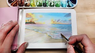 Watercolor Ocean Beach Sunset Easy Step by Step Tutorial