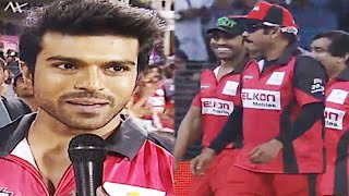 Ram Charan Tej Enjoying Telugu Warriors Fantastic Win Against Bhojpuri Dabanggs In Celebrity Cricket