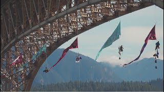 Greenpeace Activists Rappel From Vancouver Bridge To Block Oil Tanker