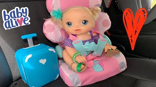 Baby Alive Packing her bag to go to Grandmas House in New doll Carseat