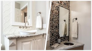 75 Porcelain Tile Powder Room With Multicolored Countertops Design Ideas You'll Love ⭐️