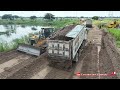 amazing bulldozer pushing stones u0026 sand and dump trucks dumping sand land filling with sand