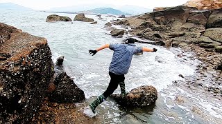 被打雷声惊吓上岸躲避的海货，阿灶遇到直接跳进海里，抓的真刺激