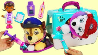 Paw Patrol Chase & Marshall Visit Doc McStuffins Pet Vet Toy Hospital After Fun Sports Competition!