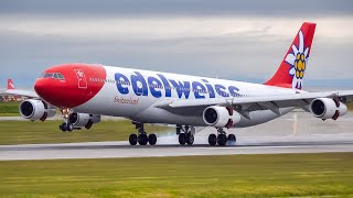 (4K) Edelweiss Air A340-300 First Arrival After 2 Years | Vancouver YVR