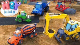 Les engins de chantier dessin animé 🚚 Tractopelle, bulldozer, grue, camion | HeyKids - Comptine bébé