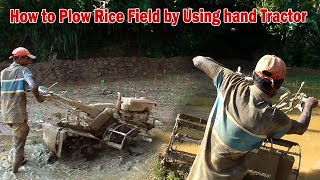 How to Plow Rice Field by Using hand Tractor | power tiller| power tiller tractor |lak tv