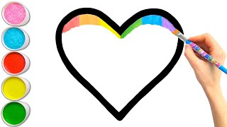 Çocuklar için Parıltılı Gökkuşağı Kalp Çizimi ve Boyaması | Şekilleri ve Renkler