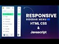 Responsive Side Navigation Bar in HTML CSS and JavaScript || Dashboard Sidebar menu