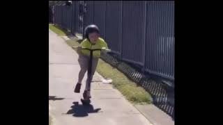 Kid chased by bird on scooter - National Geographic version