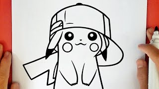 HOW TO DRAW PIKACHU WITH ASH'S HAT