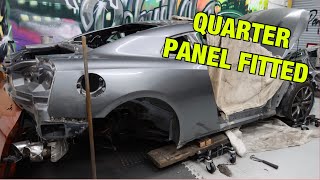 Rebuilding a salvage NISSAN GTR PART 12 (NEW REAR QUARTER FITTED)