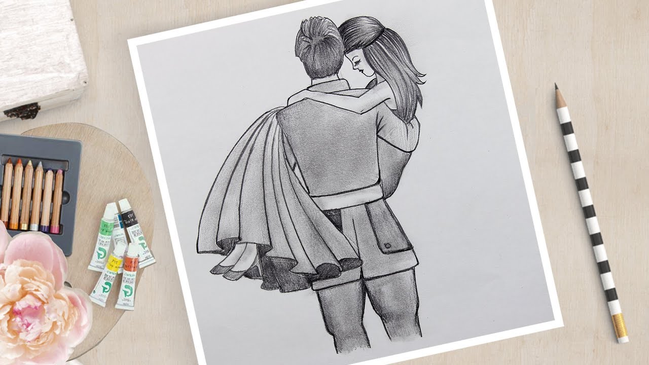 Romantic Couple Drawing Sketch Attractive Art Of Cute Couple Drawing