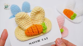 #crochet #crocheteasy #rabbit How to Crochet A Hairpin/鉤針編織兔耳朵立體髮夾bb夾，只需要短針就能鉤出的可愛