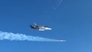 Norwegian F-35A firing an air-to-air missile AIM-120 AMRAAM