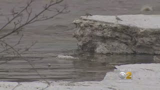 Mini Icebergs Float Along The Kankakee River As Residents React To Flooding