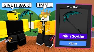 I Traded NIKS SCYTHE to a RANDOM Player.. (Roblox Murder Mystery 2)