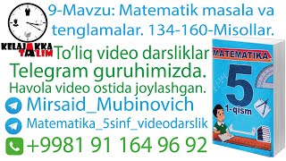 9-Mavzu: Matematik masala va tenglamalar. 134-160-Misollar.