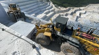 Komatsu WA900 And Caterpillar 992D Wheel Loaders Working On Birros Marble Quarries