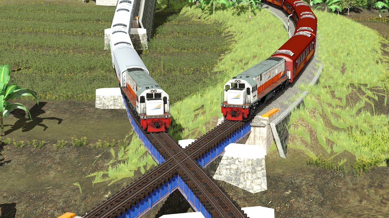 Kereta Api Lewat Jembatan Persilangan Train Over The Crossing Bridge