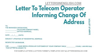 Letter To Telecom Operator Informing Change Of Address - Telecom Operator Change Of Address Letter