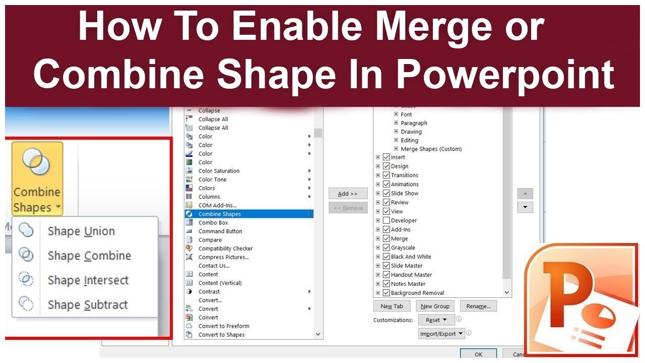 How To Enable Merge Combine Shapes In Powerpoint Tutorial Youtube