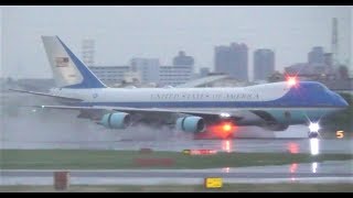 【G20】エアフォースワン豪快な水煙で伊丹空港着陸!!U.S AIR FORCE ONE Landing at G20 Osaka