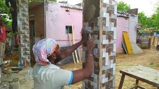 How to lay Tile a Column_ House Column tiles fitting|pillar Tiles dedign/tiles column dedign