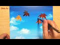 how to draw maple autumn leaves autumn sky with acrylic paint step by step for beginners