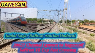 20627 Chennai Egmore to Nagercoil Saffron VB Exp 🚈🚃🚃🚃 Fast Crossing In Kudal Nagar RSTN Madurai