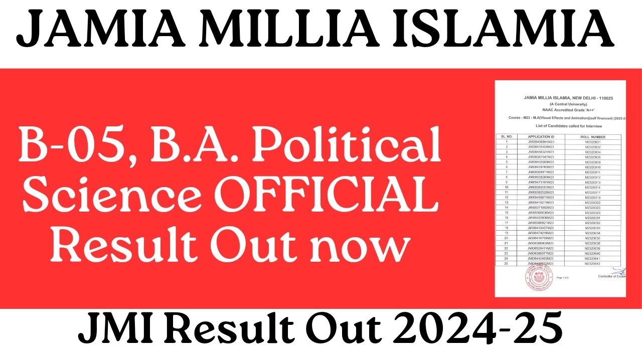 JMI B.A. Political Science Entrance Exam Result| JMI Releases Bachelor ...