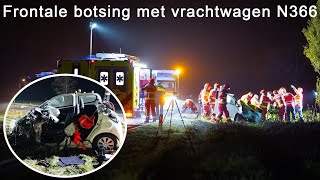 Seriously injured in head-on collision car and truck N366 Netherlands by Nieuwe Pekela