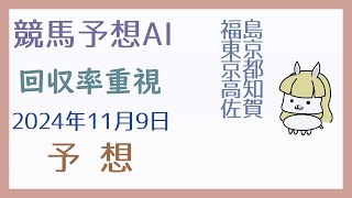 【競馬予想AI】2024年11月9日の予想【回収率重視】